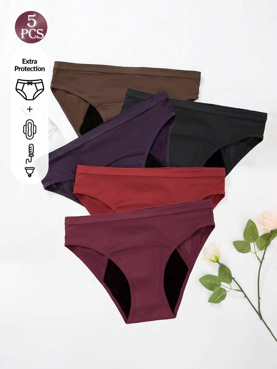 Period Panty Absorbent - 5 Pcs Women Solid Color Absorbent