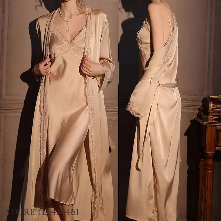 Female Long Robe 2PCS Set Eleg - Robe Silk Women recensione e prezzo