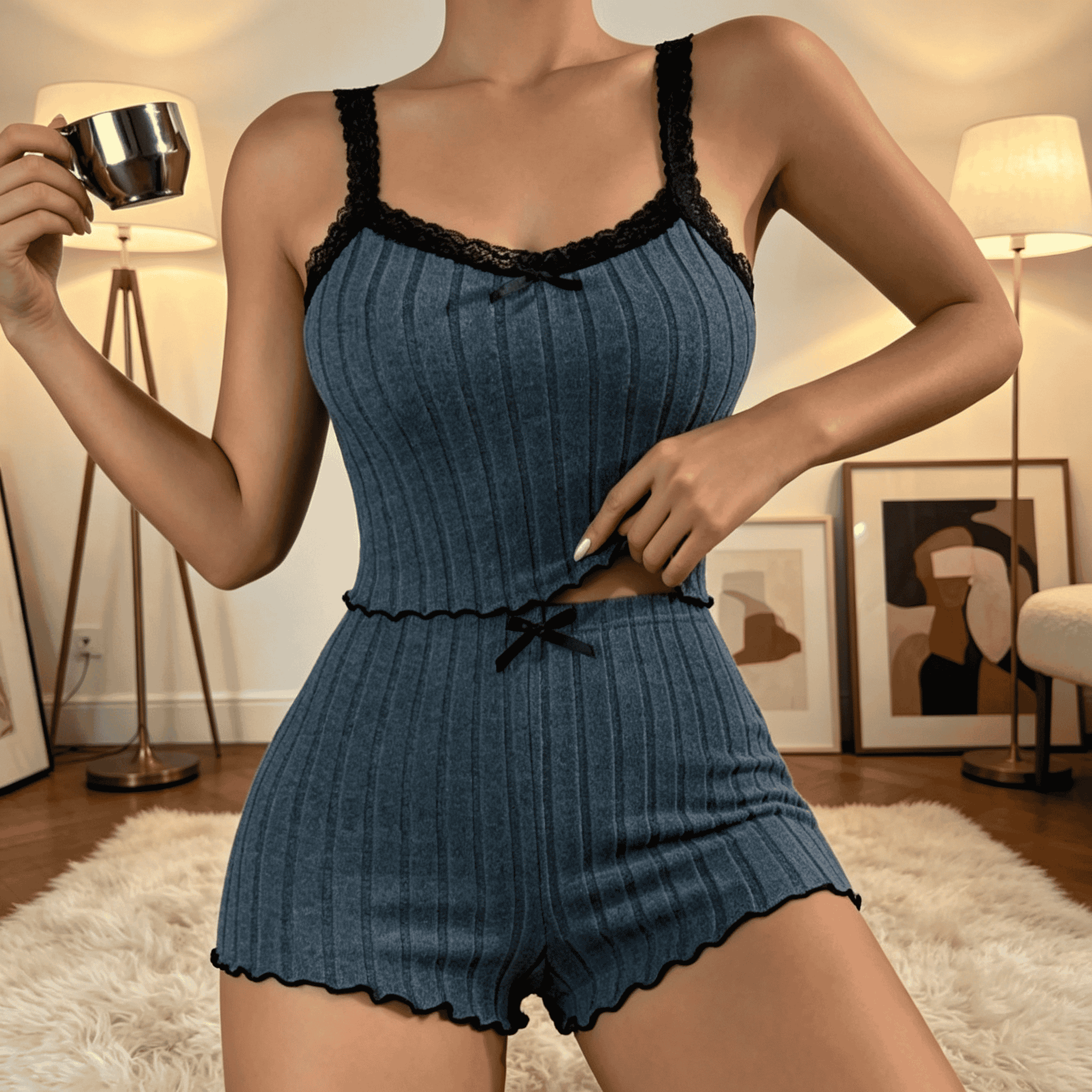 Women Cute Summer Ribbed Knit  - Cami Top Lace recensione e prezzo