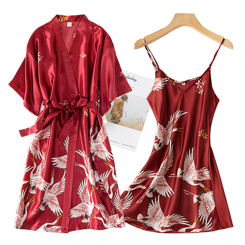 Burgundy Women 2PCS Faux Silk  - Robe Silk Women recensione e prezzo